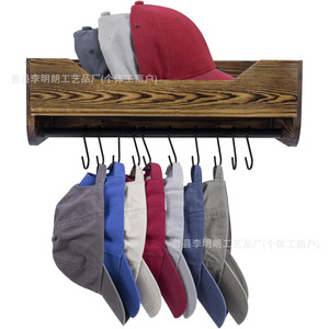 Wooden <b>Wall</b> Mounted Baseball Cap <b>Storage</b> Rack With Hooks For Hat And Clothing Organizer Rectangle Shape <b>Hanging</b> Type - Product Image 1
