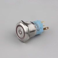   Interrupteur à bouton-poussoir LED avec symbole, boîtier en aluminium noir 19 mm, conforme aux normes RoHS et CE