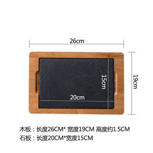 Bandeja de piedra pizarra plato <span class=keywords><strong>occidental</strong></span> bandeja de tablero de madera de bambú plato de cena platos para Pizza bistec comida Sushi plato restaurante vajilla - Product Image 6