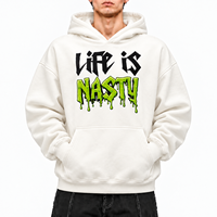 Sweat à capuche streetwear épais avec logo graphique personnalisé sérigraphié, haute qualité OEM, faible MOQ, 380 GSM, blanc, coupe oversize