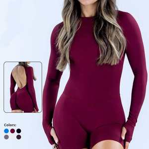 <span class=keywords><strong>Combinaison</strong></span> une pièce à manches longues avec logo personnalisé pour <span class=keywords><strong>femme</strong></span>, dos ouvert, sans coutures, avec trous pour les pouces - Product Image 1