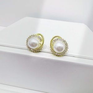 custom plata 925 sterling silver Geometric Stud earring 18k party wedding Everyday Wear vintage With Freshwater Pearl earrings - Product Image 4