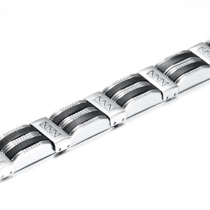 Bracelet en acier titane pour homme, design géométrique 14 mm, style streetwear hip-hop, couleur noir argent, 21 cm 23 cm, personnalisable - Product Image 4