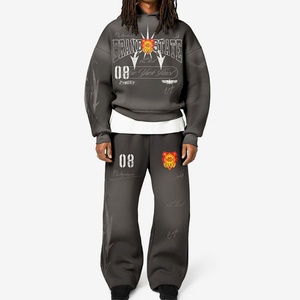 Ensemble de sweats à capuche personnalisés 500 g/m² épais avec broderie effet vieilli, survêtement de jogging oversize, ensemble de survêtement d'hiver de haute qualité - Product Image 5