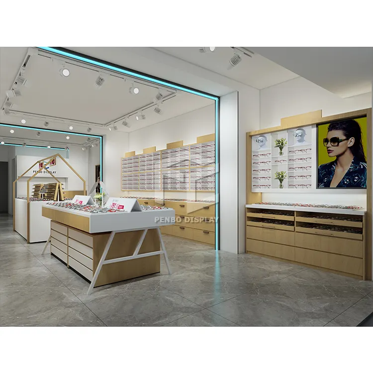 High Quality Optical Idea Wooden Shop Decoration Cabinet Spectacle Frame Sunglasses Display Stand Eyewear Store Design