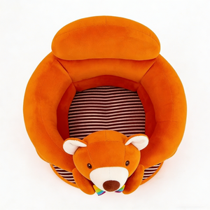 Asiento de aprendizaje para bebés de peluche de oso naranja personalizado, sofá de entrenamiento anti-vuelco para bebés con lazo de arcoíris y rayas - Product Image 3