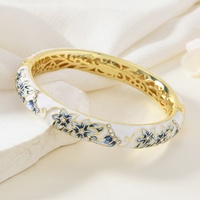 Gelang Porselen Vintage Berlapis Emas dengan Zirkon Potongan Brilian Motif Bunga, Gelang Fashion Desain Retro yang Indah