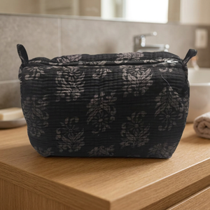 Mystical Floral Quilted Cotton Pouch with Zipper Closure-Dark Elegance & Sustainable Style - Product Image 2