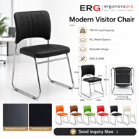 Chaise de conférence empilable moderne en cuir PU, chaise de visiteur avec base chromée, chaise de réunion de bureau