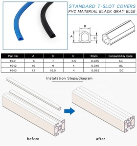 4043 Série 45 Économique – Cache-rails en <span class=keywords><strong>PVC</strong></span> standard pour rainures en <span class=keywords><strong>T</strong></span>, joint mécanique en caoutchouc, couvercle en aluminium extrudé pour rainures en <span class=keywords><strong>T</strong></span> pour l'industrie - Product Image 3