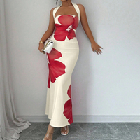 Robe longue dos nu PASUXI, élégante et décontractée, imprimé floral, moulante, pour soirée d'été, avec logo frontal, écologique, pour femme
