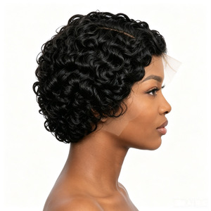 Pelucas Afro Tejidas a Mano para Cabello Corto y Rizado, Pelucas Negras de Cabello Corto, Densidad 150 - Product Image 5