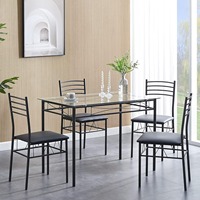 Chaises de table en métal plateau en verre renforcé adapté au salon table de salle à manger 4 chaises; table avec chaises de salle à manger noir