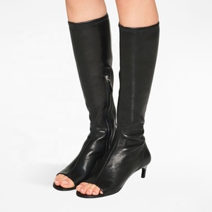 Low Heels Suede Women Summer Knee High Boots Peep Toe Short Heeled Side Zipper Long <b>Booties</b> Custom Shoes - Product Image 1