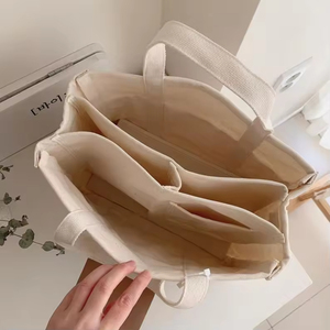 Bolsos Tote de <span class=keywords><strong>Lona</strong></span> Grandes y Reutilizables para Mujer, con Múltiples Bolsillos, Cierre de Botón, Estilo Bandolera, para la Universidad - Product Image 3