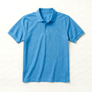 Chemise polo bleue pour homme, manches courtes, coupe classique, tricotée, couleur unie, vêtements décontractés - Product Image 1