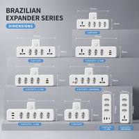 Regleta de 4 Tomas con Estándar Brasileño, Carga Rápida USB Tipo-C PD, 10A, Enchufe Eléctrico Universal, Cobre y ABS