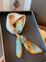 Écharpe longue d'hiver en soie effet peinture à l'huile bleu or, bandana, nappe décorative, serviette, accessoire pour le cou, la tête et les cheveux