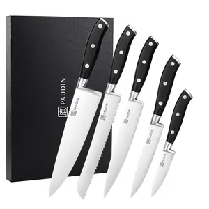 طقم سكاكين طهي من الفولاذ المقاوم للصدأ بجودة عالية من 5 مطبخ صندوق هدايا بمقبض Tang ABS بالكامل