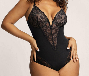Kadınlar derin <span class=keywords><strong>V</strong></span> boyun Bodysuit üst <span class=keywords><strong>v</strong></span>ücut dantel Bodysuit Shapewear seksi şekillendirici sutyen ile - Product Image 3