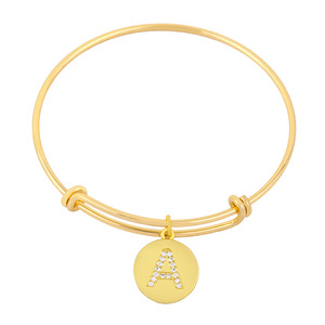 Colgante de iniciales CZ chapado en oro Simple de moda 26 letras en inglés brazaletes ajustables con incrustaciones de Zirconia brazaletes de alambre de moda - Product Image 4