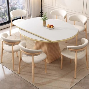 Ensemble <span class=keywords><strong>de</strong></span> table et chaises <span class=keywords><strong>de</strong></span> salle à manger en marbre et bois massif, moderne, extensible et pliable, <span class=keywords><strong>4</strong></span>, 6 ou 8 places, <span class=keywords><strong>design</strong></span> <span class=keywords><strong>de</strong></span> meubles <span class=keywords><strong>de</strong></span> salle à manger - Product Image 1
