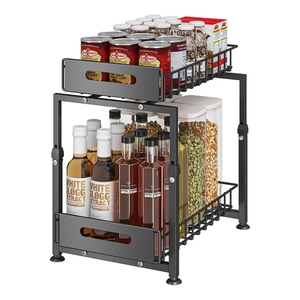Étagère coulissante à 2 niveaux <span class=keywords><strong>sous</strong></span> l'évier, étagères métalliques réglables en hauteur, organiseur <span class=keywords><strong>sous</strong></span>-évier pour cuisine et salle de bain - Product Image 1