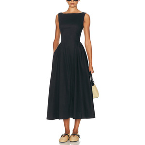 Nouvelle robe longue sexy à col rond sans manches, dos nu, modèle ajusté, texture féminine, pour le début du printemps - Product Image 1