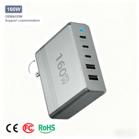 Adaptateur de voyage 5 ports USB C GaN Chargeur rapide OEM ODM Logo personnalisé Chargeur multi-ports pour Iphone Macbook Samsung Pixel Hp 160W