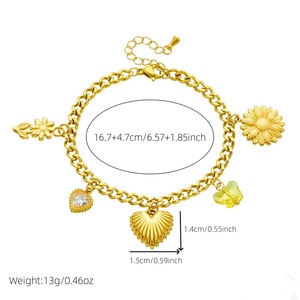 Fashion Charm <b>Bracelet</b> Gold Plated Zinc Alloy Heart <b>Flower</b> Pendant Gift Jewelry B1552 - Product Image 4