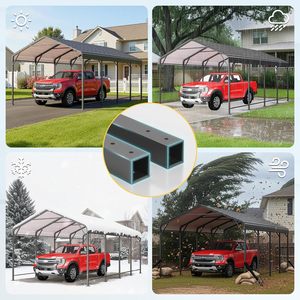 Abri de <span class=keywords><strong>voiture</strong></span> en métal 12 x 20 pieds, abri de <span class=keywords><strong>voiture</strong></span> robuste avec structure et base renforcées pour toutes les conditions météorologiques, <span class=keywords><strong>garage</strong></span> extérieur - Product Image 6
