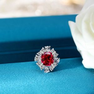 925 plata esterlina 6 quilates cuadrado grueso lujo <span class=keywords><strong>diamante</strong></span> completo 10*11 anillos de joyería fina simulación rubí <span class=keywords><strong>Esmeralda</strong></span> compromiso de boda - Product Image 5