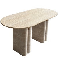 Table de salle à manger en pierre super blanche de conception moderne directe d'usine d'Italie Table à thé en travertin blanc de riz poli Garantie 1 an