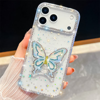 Coque de protection transparente en TPU avec motif papillon et perles étoilées pour iPhone 18 Pro Max 17 16 15 S26 Ultra