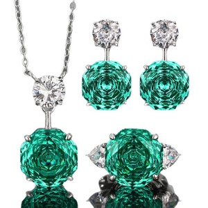Fashion Eco-friendly Copper Wedding Necklace Sets for Women Jewelry 14-12mm Green Cubic Zirconia Rose Cut Elegant Bridal Set - Product Image 1
