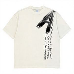 T-shirt casual da uomo estiva a maniche corte, pesante, alla moda, con stampa grafica a lettere effetto pennello <span class=keywords><strong>e</strong></span> scritta 'Sunkissed Joy', comoda - Product Image 2