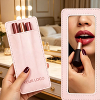 Étui élégant en cuir PU pour crayon à lèvres, simple et portable, avec miroir, support pour rouge à lèvres