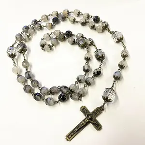 2013 Crystal Beads Crucifix Cross Pendant Necklace Jewelry giant Catholic Rosary for Wedding