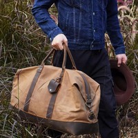 Tas Akhir Pekan Pria Elite, Tas Duffel Kanvas Berlapis Lilin Tahan Air yang Canggih, Tas Perjalanan dengan Sentuhan Kulit Mewah, Mendukung Kustomisasi