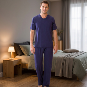 Pyjama décontracté pour homme, été/automne/hiver, 100% coton, ensemble pantalon de nuit léger et respirant, fabrication directe usine, OEM - Product Image 1