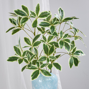 Branche artificielle d'arbre parapluie 75 cm, fausse plante Schefflera Variegata, feuillage vert et blanc, 3 tiges pour la décoration de la maison, du bureau ou du vase - Product Image 3