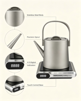 Bouilloire électrique en acier inoxydable de 1,5 L, sans fil, base amovible, protection anti-ébullition à sec, bouilloire à eau pour la maison