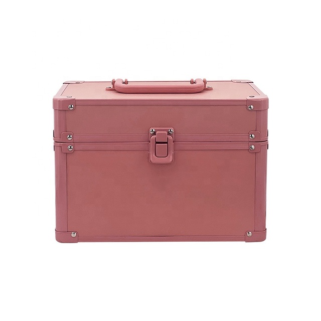 Large Vintage Pink Alu Makeup Train Case with Mirror Divider Lockable Travel Nail Art & Cosmetic Box Storage Organizer