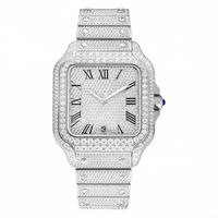 Montre carrée en moissanite VVS, entièrement sertie de pierres, en acier inoxydable plaqué or, automatique, mécanique, hip-hop, luxe pour hommes, vente en gros
