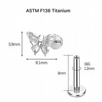 Aopo Jewelry Piercing en Titane ASTM-F136 avec Zircon, à dos plat et filetage interne, pour Tragus, Hélix, Daith, Lobe, Labret