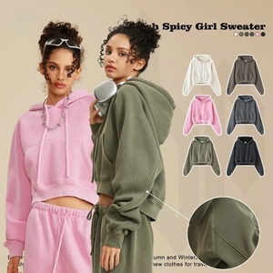 <span class=keywords><strong>Felpa</strong></span> Corta <span class=keywords><strong>con</strong></span> <span class=keywords><strong>Cappuccio</strong></span> Effetto Lavato da <span class=keywords><strong>Donna</strong></span>, Stile Spicy Girl, <span class=keywords><strong>con</strong></span> Tasca a Marsupio, Disponibile in 6 Colori, Top Streetwear - Product Image 1