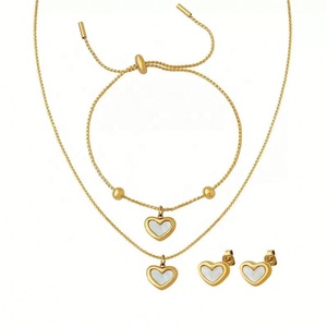 Ensemble de bijoux ZYO personnalisé en acier inoxydable pour femmes, collier, boucles d'oreilles, bracelet, ensemble de bijoux en forme de cœur, coquille blanche, cœur, ensembles en or 18 carats - Product Image 1