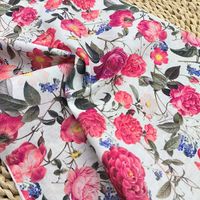 Tissu naturel tissé sur mesure, certifié Oeko-Tex, en mélange de lin/coton biologique texturé, imprimé de motifs floraux estivaux, pour vêtements d'été