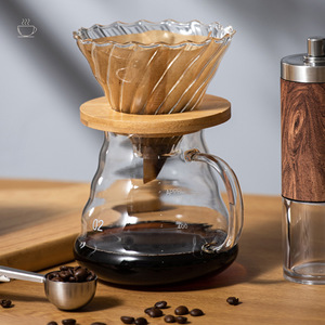 Pour Over Coffee Set With Glass Carafe Wooden Grinder Filter For Home Use - Product Image 2