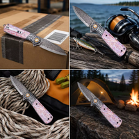 Couteau pliant original en laiton Damas, couteau tactique de poche personnalisé, cœur en acier VG10, manche en coquille rose, couteau pour femme, cadeau DM049
